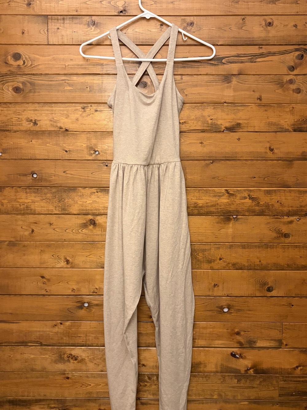 Cross-Back Beige Jumpsuit for Women